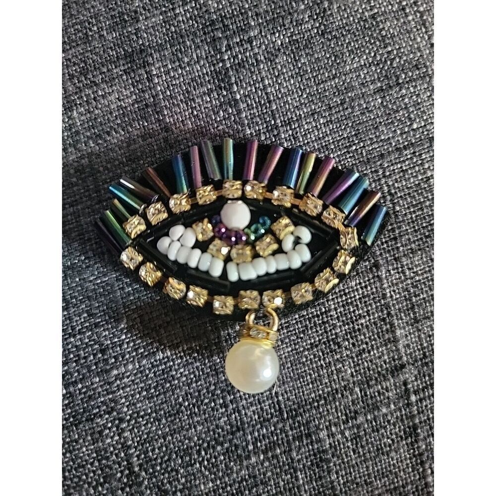 Beaded Rhinestone Eyeball Applique 2"x 1.5" Sew On